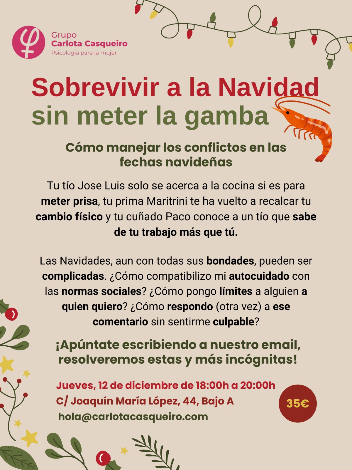 Taller Sobrevivir a la Navidad psicoterapia para adultos