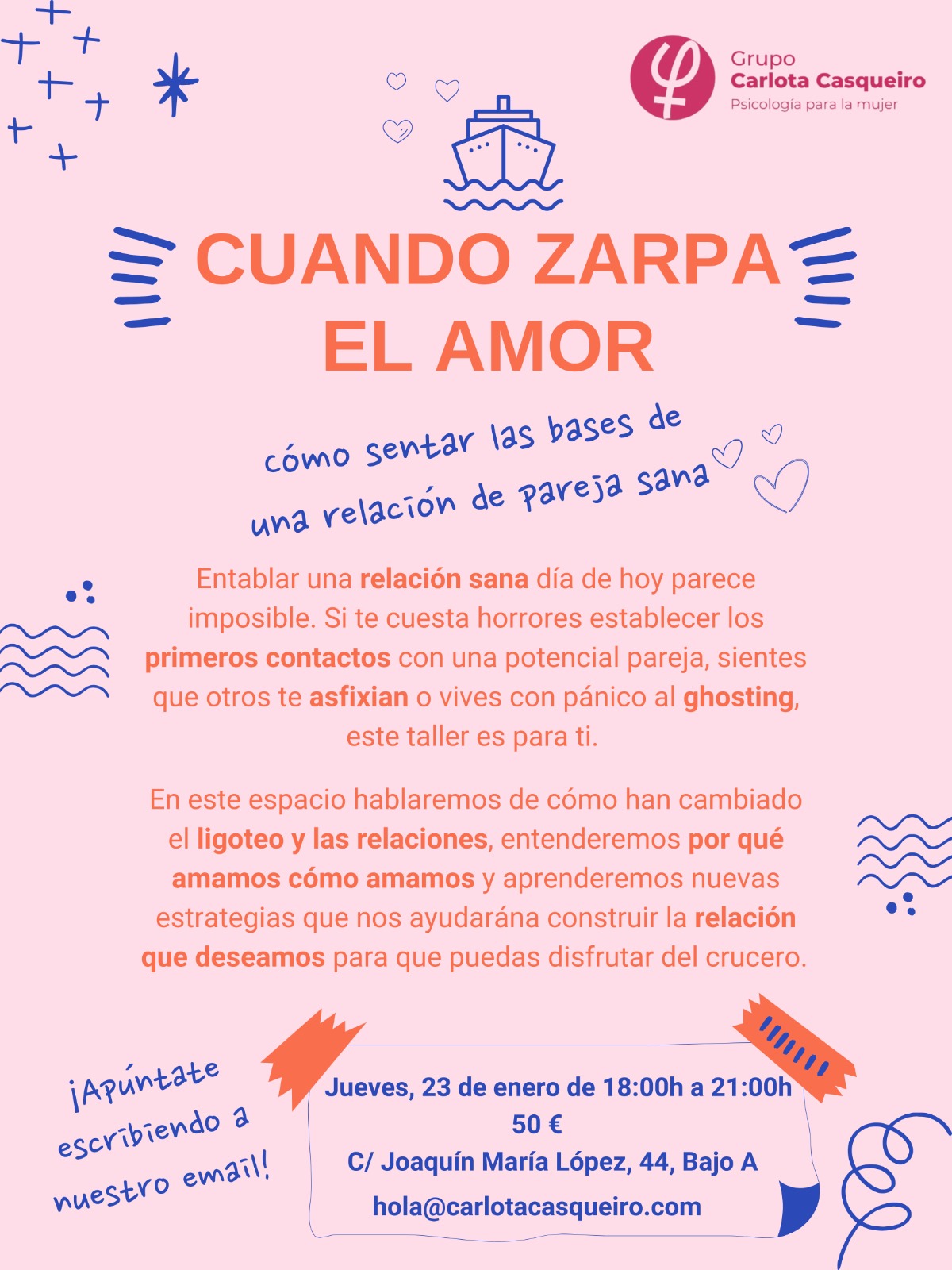 Taller Cuando Zarpa el Amor psicoterapia para adultos